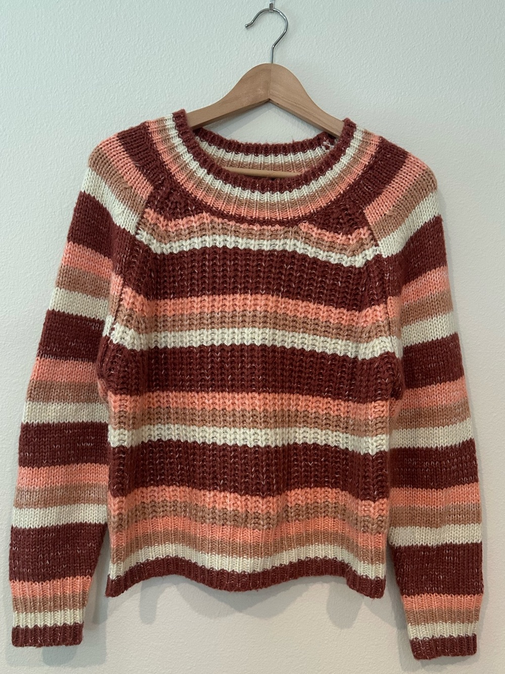 MINKPINK Abigail Striped Crewneck Women’s Sweater in Rust, Cream & Peach